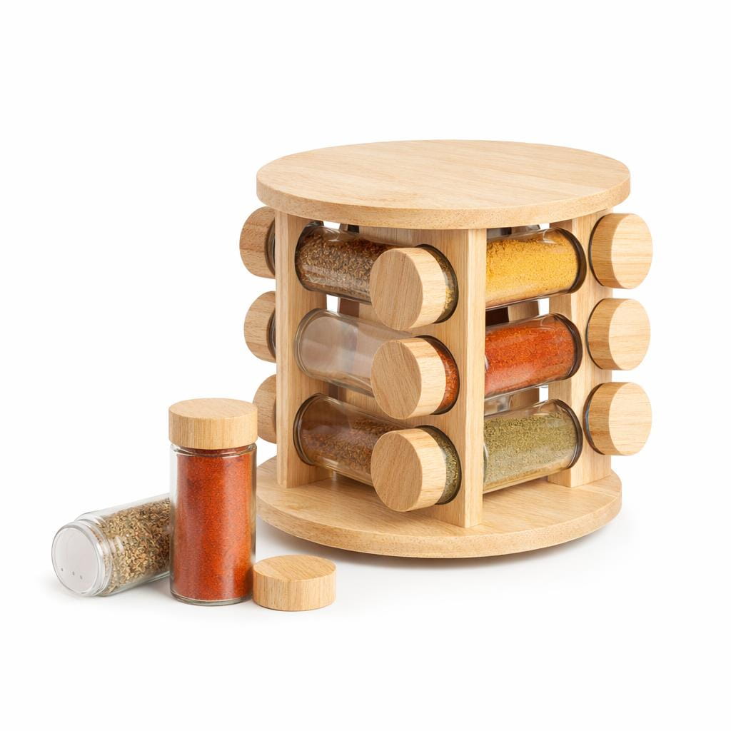 product-photo-1791123135060-0 Набор для специй с деревянной подставкой и 12 стеклянными баночками — изображение 1